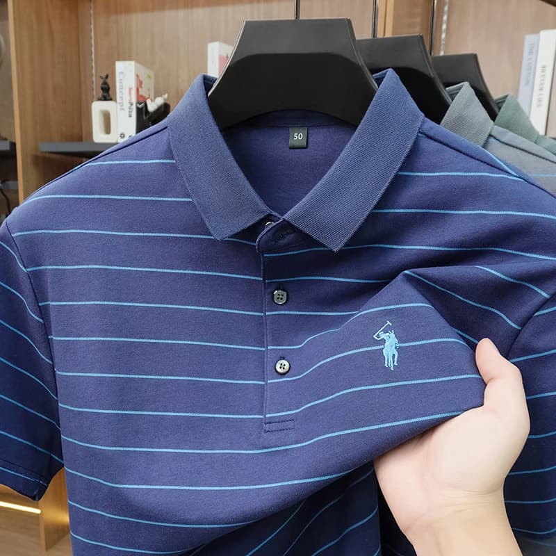 Polo da Uomo Estivo 2026 Nuovo in Puro Cotone a Maniche Corte, con Risvolto, Traspirante, Casual e Versatile, a Righe