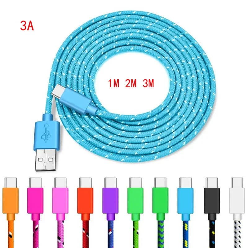 Cavo dati di tipo C intrecciato in nylon da 1M/2M/3M Cavo di ricarica USB-A a ricarica rapida 3A per cavo di ricarica per telefono Samsung Xiaomi Huawei