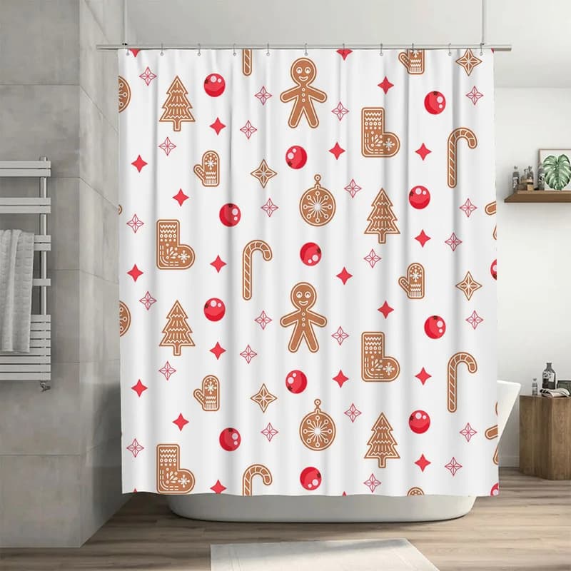 TU Tenda da doccia natalizia Decorazioni festive per le vacanze Tessuto da bagno Set di tende da doccia per le vacanze impermeabili Stile moderno della fattoria