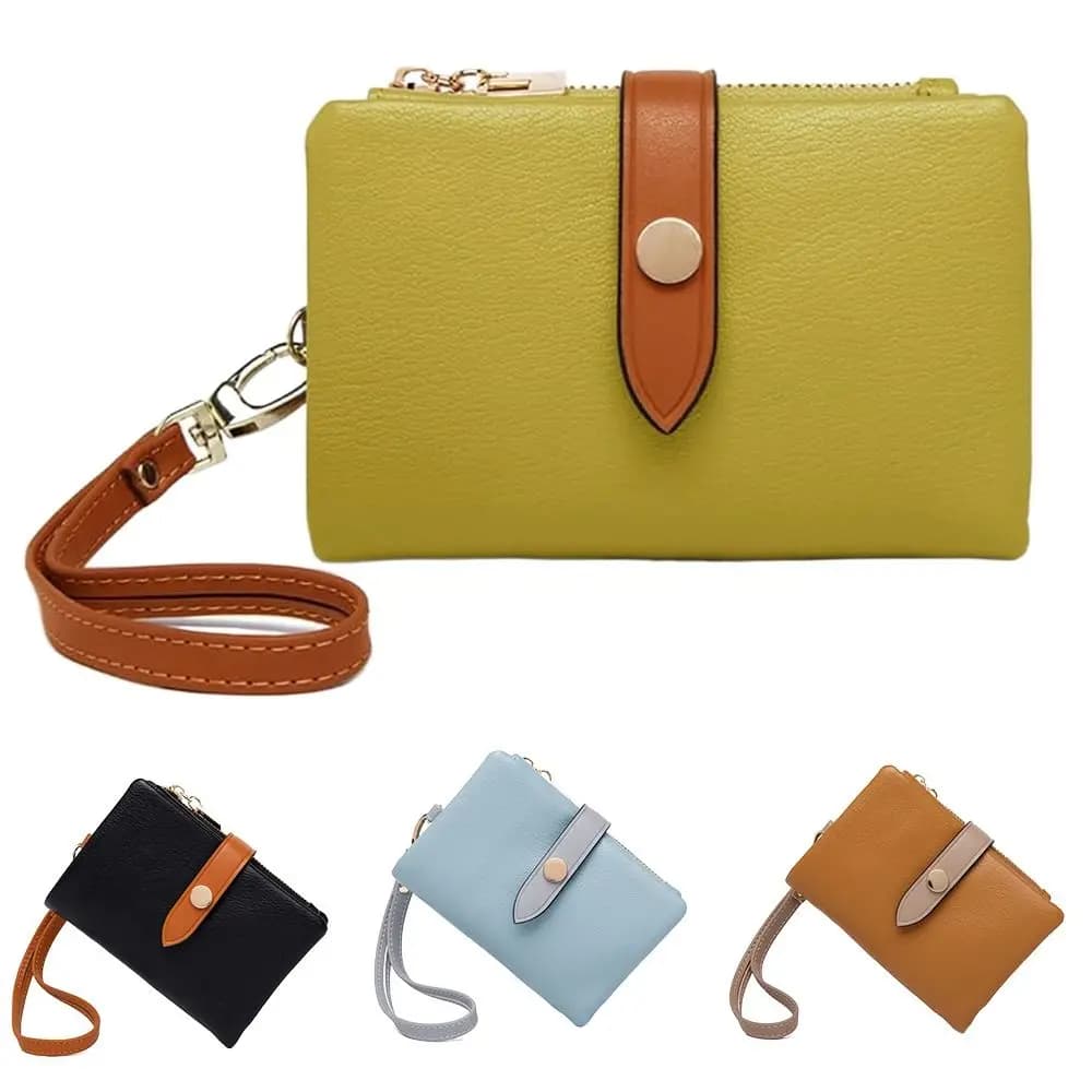 Portafoglio in Pelle Trifold alla Moda con Cerniera, Portamonete Portatile in Pelle per Donne con Blocco RFID