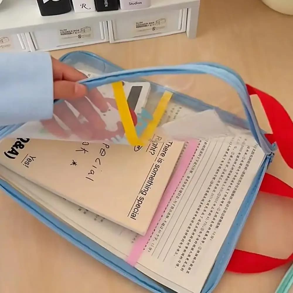 Borsa per documenti multifunzionale per cartoni animati Borsa per carta di prova per orso trasparente Borsa per cartelle di file per gatti tascabile Forniture per ufficio scolastico