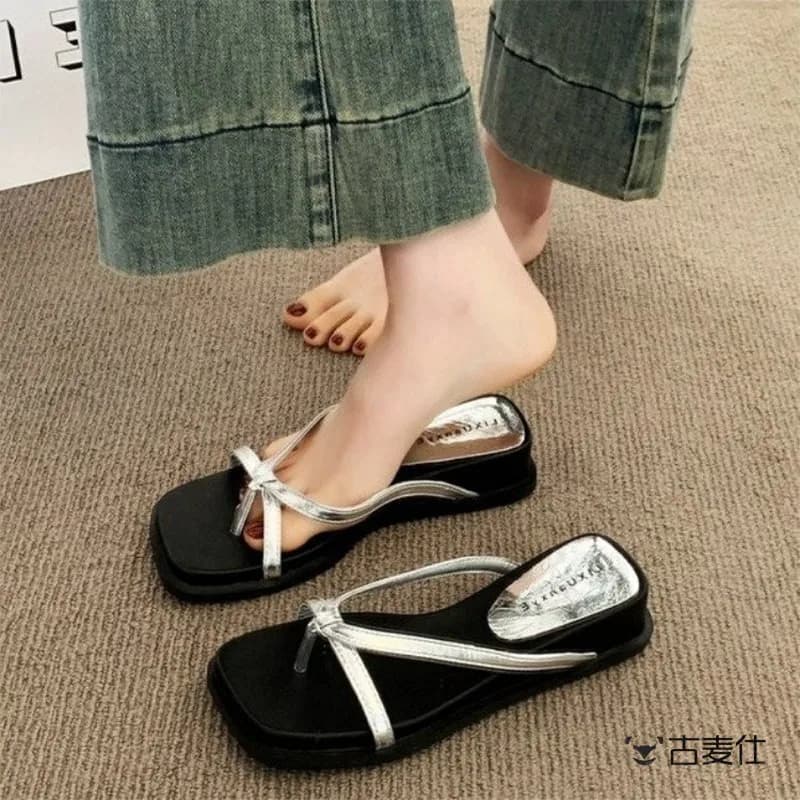 Women's Summer Thick Heel Platform Sandals Slip-On Water-Resistant PU Footbed Beach-Ready Fashionable Fairy Tale Style Sandals