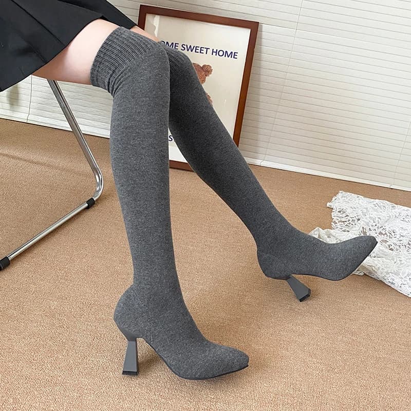 Tacchi alti Stivali calzino da donna Punta a punta Maglia Scarpe moda Designer Stivali alti invernali 2025 Abito di lusso Botas Para Mujer