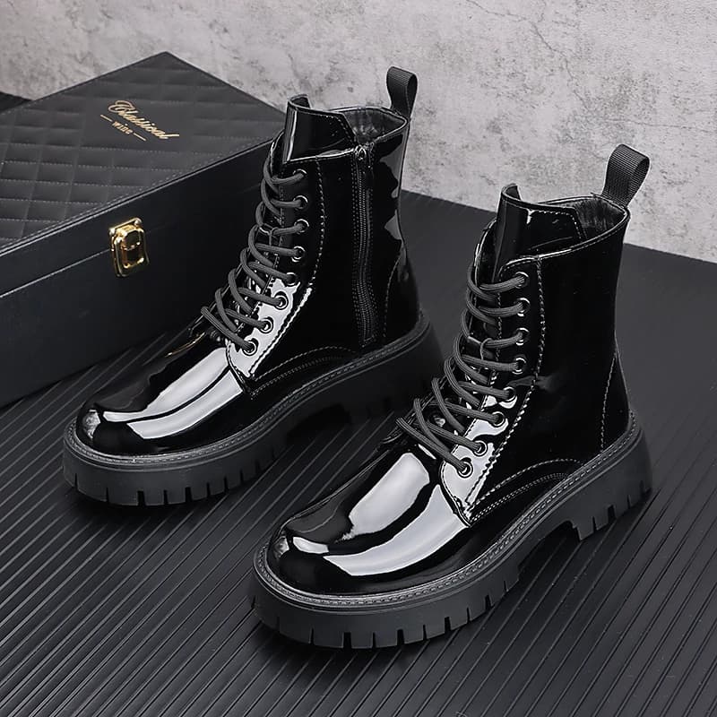 England style men's leisure autumn winter boots tide patent leather shoes handsome cowboy platform boot short botas zapatillas