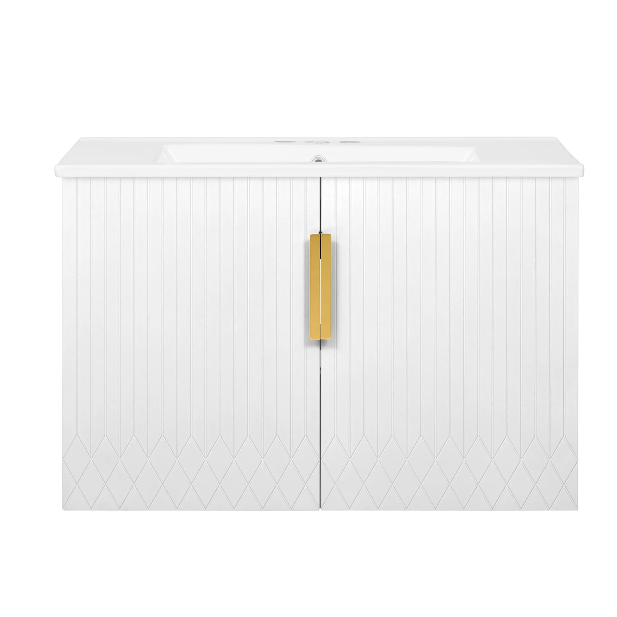 30'' Wall Mounted Bathroom Vanity with Ceramic Sink, Modern Striped Storage Cabinet with 2 Soft-Close Doors & Adjustable Shelf