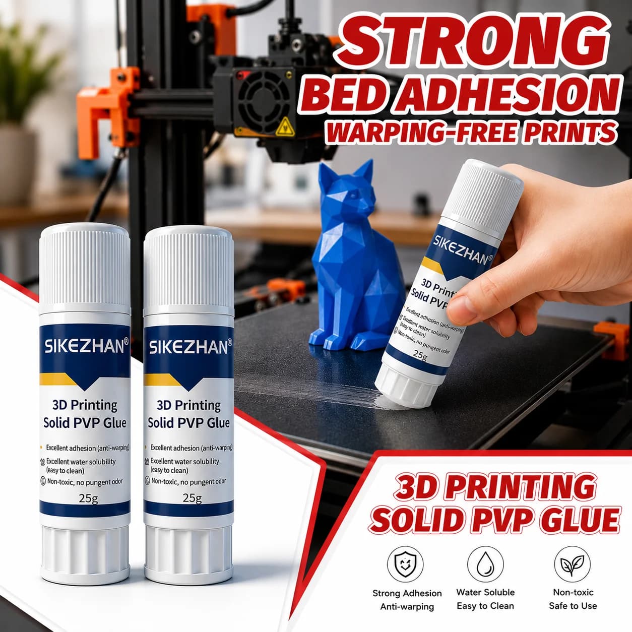 SIKEZHAN 25g Stick di Colla PVP Solida per Stampa 3D, Adesivo Anti-Deformazione ad Alta Adesione per Filamenti PLA ABS PETG