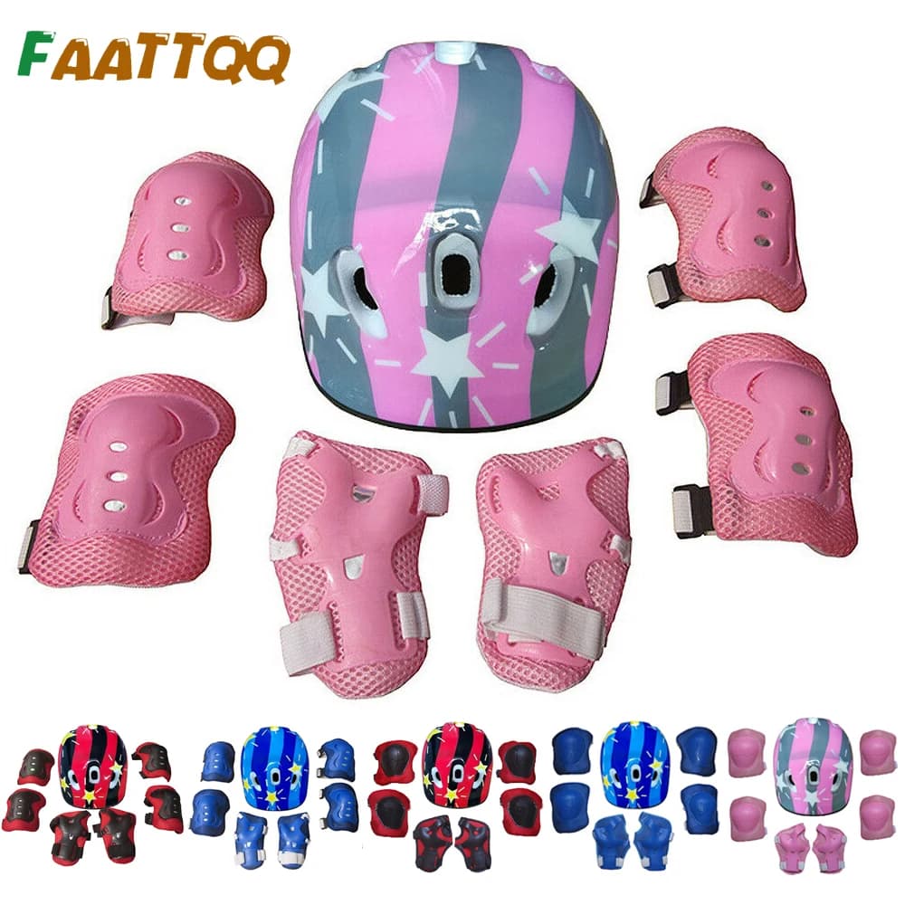 Set di Protezioni Regolabili per Bambini: Casco, Ginocchiere, Gomitiere e Protezioni per Polsi per Bici, Pattini, Ciclismo e Monopattino (3-15 Anni)