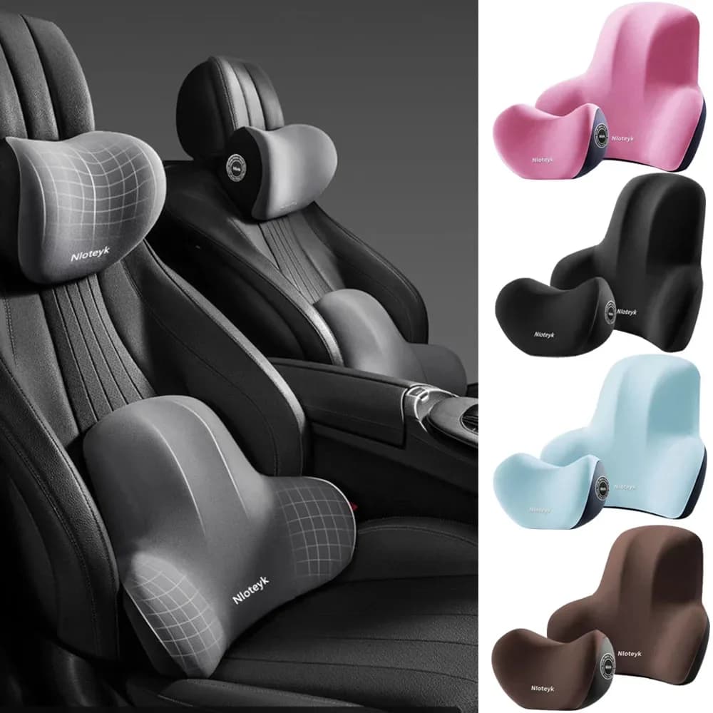 Set Cuscino per Auto in Memory Foam, Supporto Lombare Protettivo, Cuscino Poggiatesta Traspirante, Allevia lo Stress, Cuscino per Sedile Auto