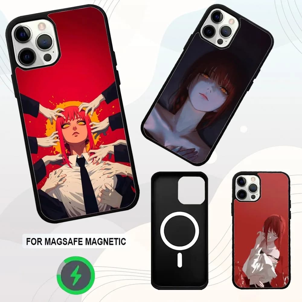 C-ChainsawS Man Makima Phone Case For iPhone 16e,16,15,14,13,12,11,Plus,Pro,Max,Mini Magsafe Magnetic Wireless Charging