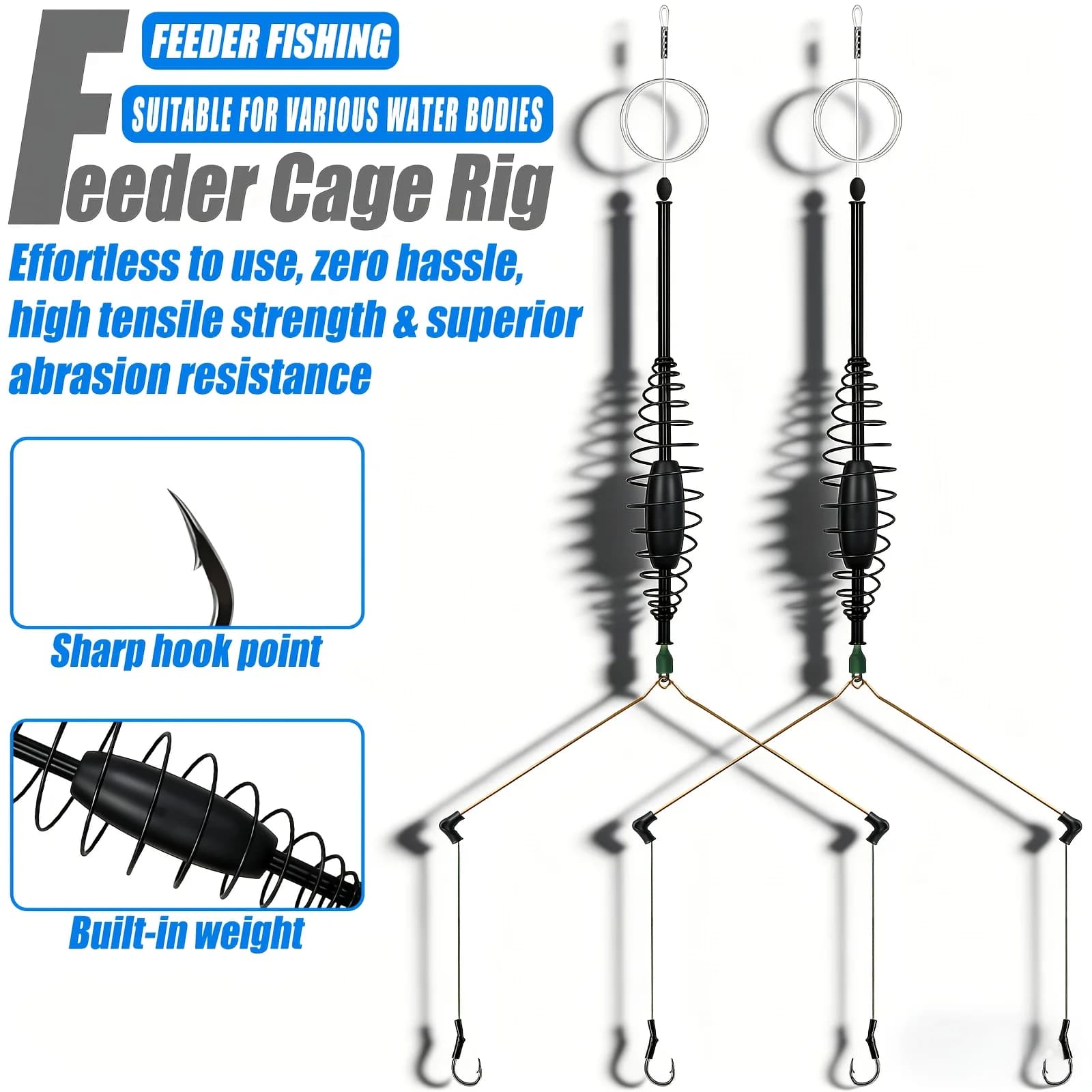 YOTO Feeder Rig per la Pesca alla Carpa, Gabbia Pre-montata con Doppio Amo, Molla per Esche e Peso Integrato