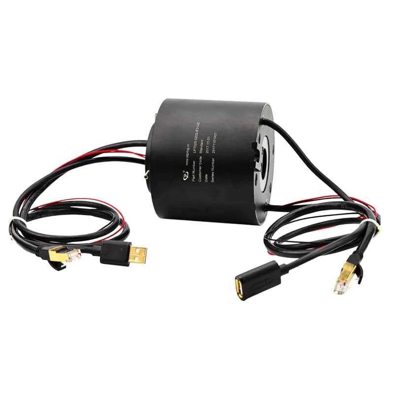 2 Circuit Hybrid Slip Ring 2A with 1 Group Gigabit Ethernet and 1 Group USB 2.0 Electrical Contacts and Contact Materials