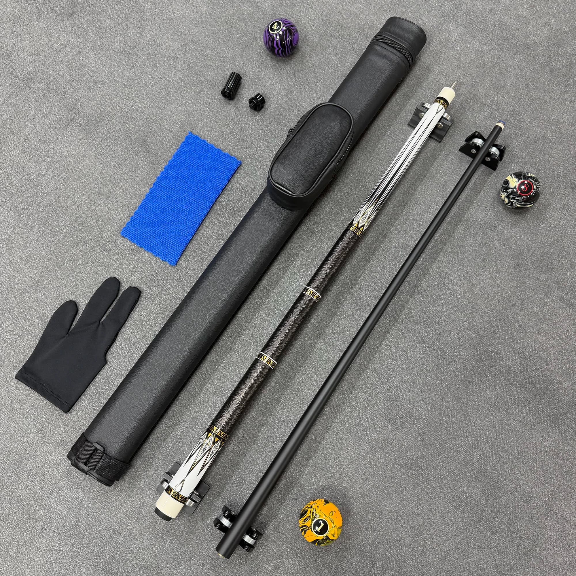 High-end inlaid professional billiard stick, free protection box and accessories, head 13mm, stick length 148CM, 19oz