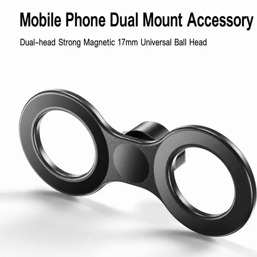Dual‑Head Magnetic Phone Mount Adapter Magnet MagSafe Dual Phone Holder for 17mm Ball Joint for Car Tripod Desk Stand
