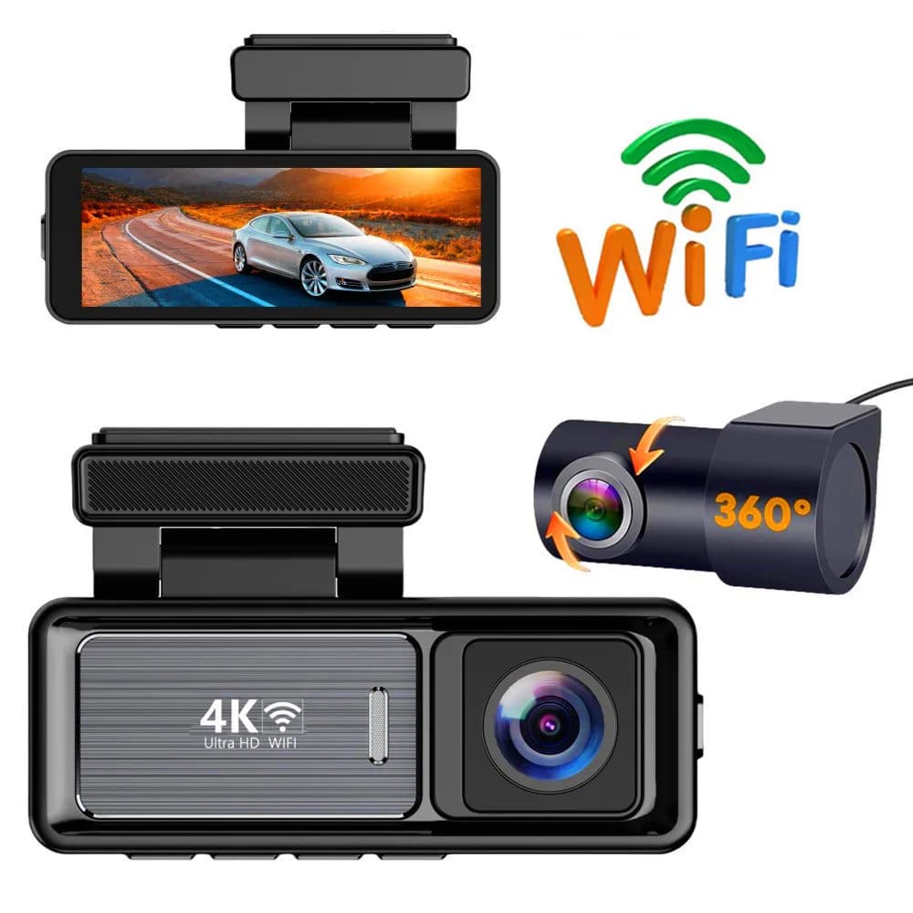 Dash Cam black M6 Car driving recorder with double lens 4K + 1080P with power cord ACC Night vision and loop recording 24 hours a day