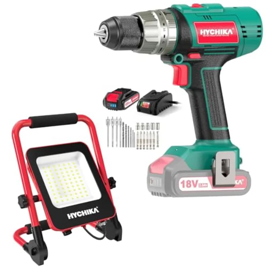 Trapano Avvitatore a Percussione a Batteria 18V 50W con Luce da Lavoro a LED, Set Combinato di 2 Utensili Elettrici