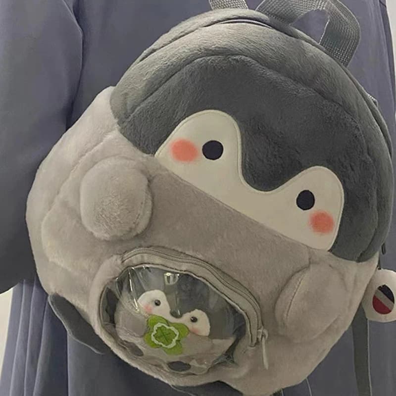 Zaino in peluche a forma di pinguino, borsa a tracolla leggera e casual con personaggio dei cartoni animati