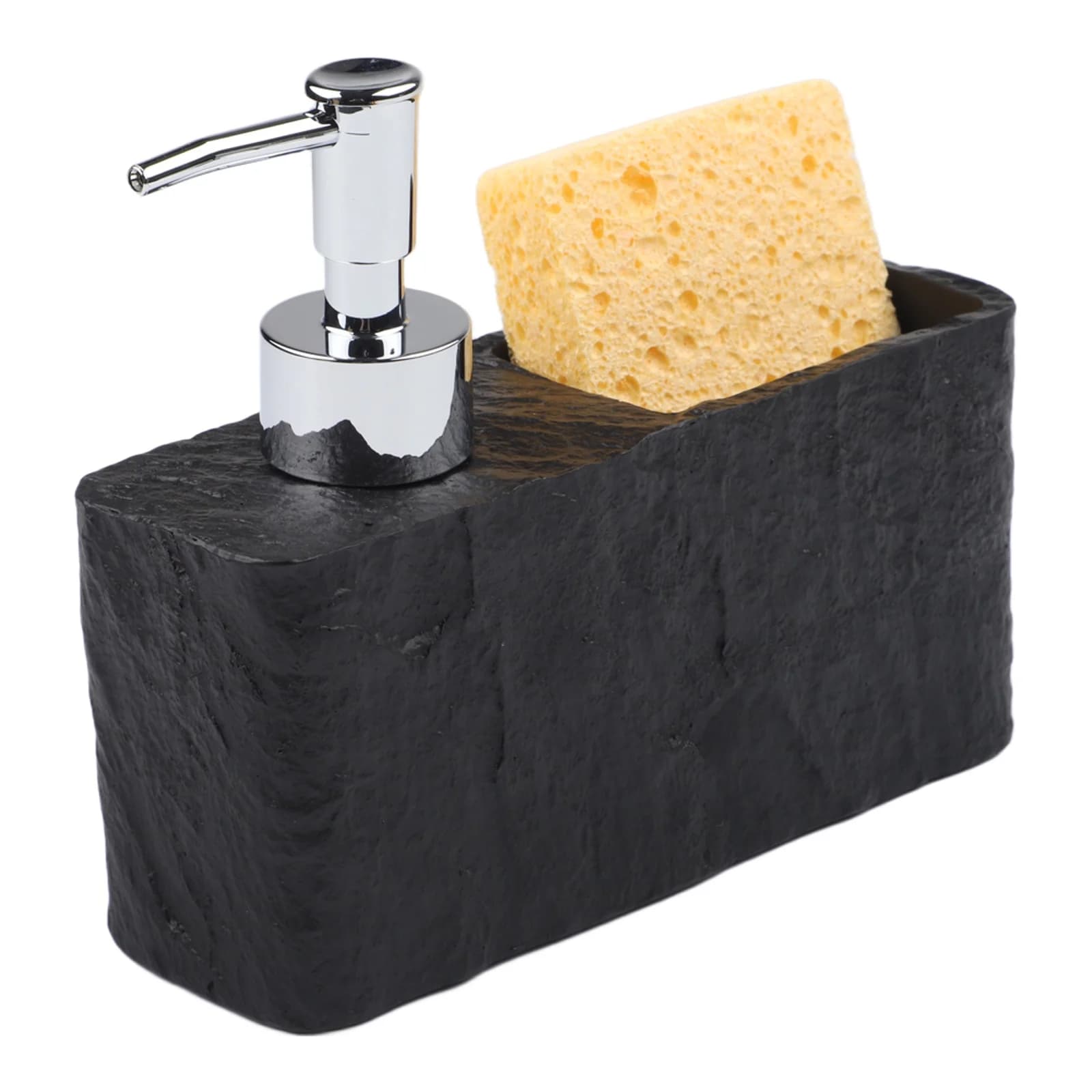 Dispenser di sapone con porta spugna integrato per bagno o lavello della cucina, realizzato in resina per un utilizzo stabile