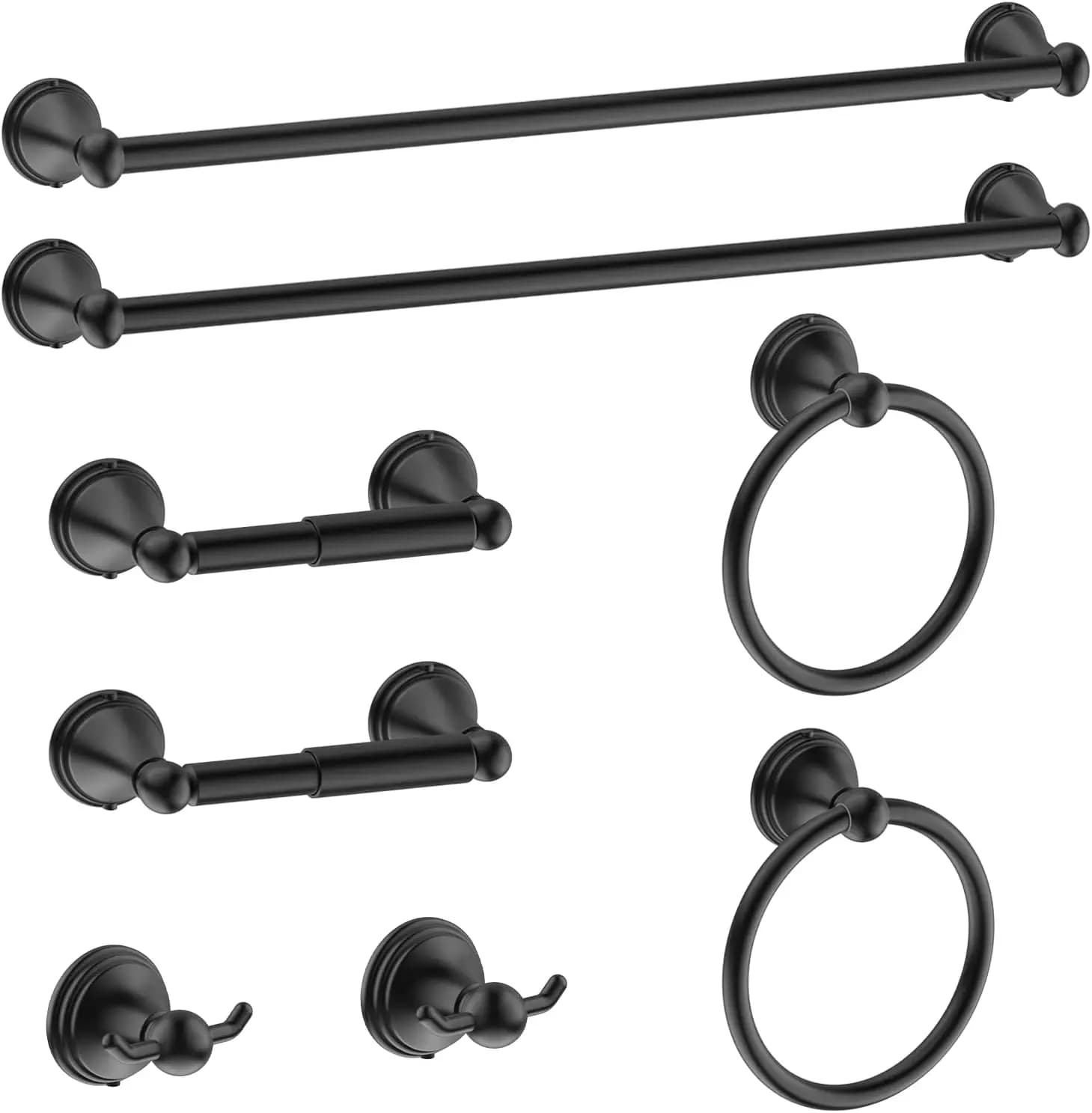 Set di 8 Accessori Bagno Nero Opaco con Portasciugamani, Portarotolo, Anelli e Ganci