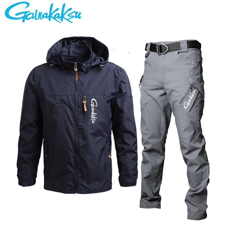 Giacca e pantaloni impermeabili con cappuccio da uomo, giacca da pesca Casual, sport all'aria aperta, escursionismo, estate, autunno, nuovo