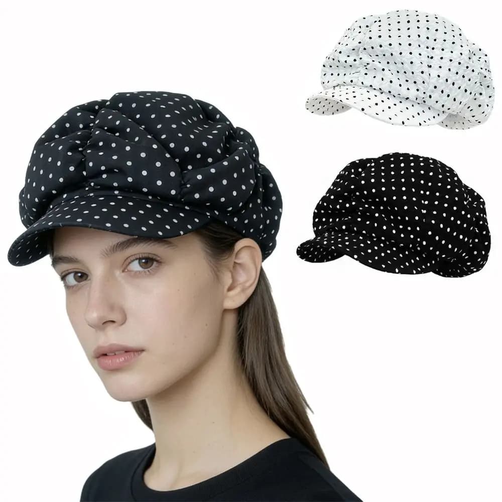 Cappello Y2K Versatile Oversize Stile Coreano Traspirante a Forma di Fungo con Stampa a Pois per Donne