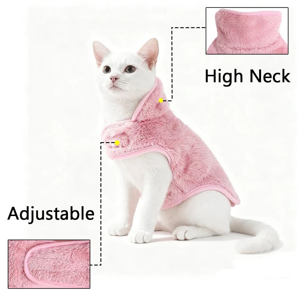 Giacca per Animali Domestici, Cappotto Regolabile Morbido a Collo Alto, Abbigliamento Reversibile in Pile Caldo per Gatti Piccoli e Sphynx, Costume Autunno Inverno