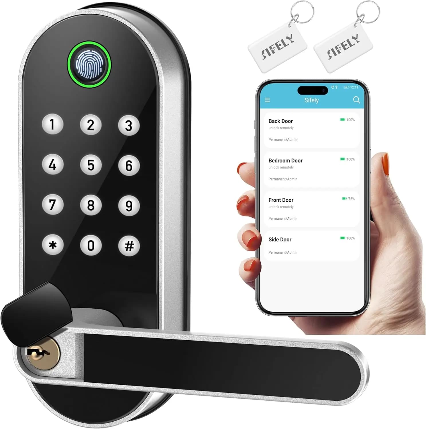 Serratura Intelligente con Impronta Digitale, Maniglia e Tastierino – Accesso Senza Chiave per Casa, Airbnb, Installazione Fai-da-Te, Compatibile con Alexa e Google