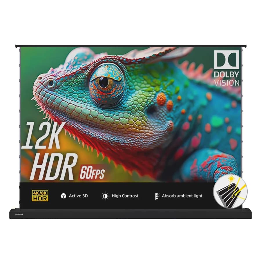 Schermo di proiezione ALR UST 4K con prisma a T da 84-120 pollici motorizzato per schermo per proiettore elettrico da pavimento