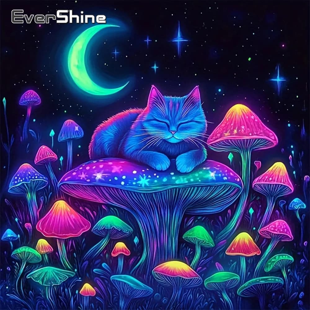 Kit Pittura Diamante Evershine Paesaggio Fungo Strass Mosaico Gatto Luna Kit Fai da Te Quadro da Parete