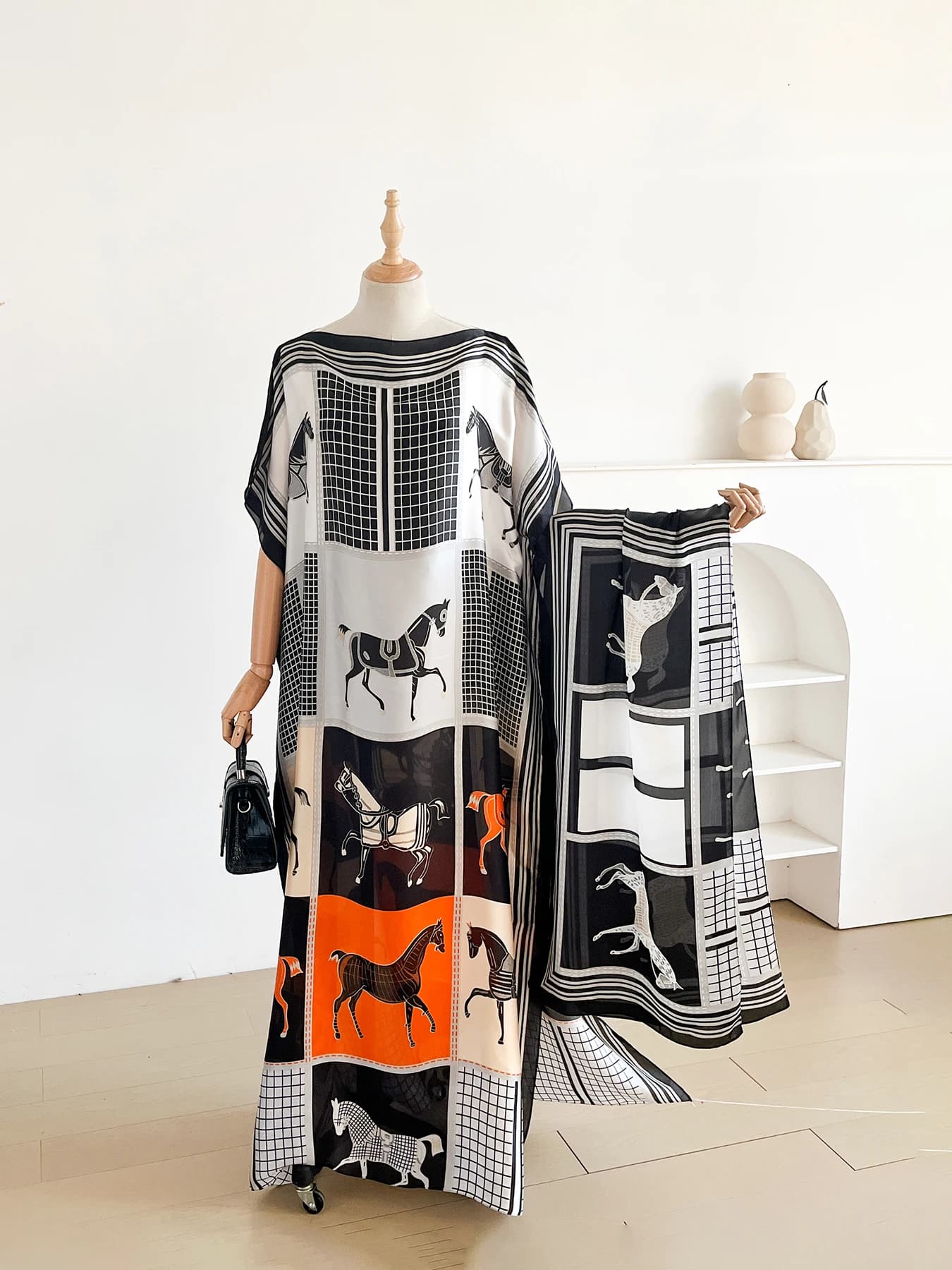 Elegante Sciarpa Africana in Seta Stampata, Hijab Lungo Estivo alla Moda, Abito Kaftan Oversize, Abaya Kuwaitiana per Donne Musulmane