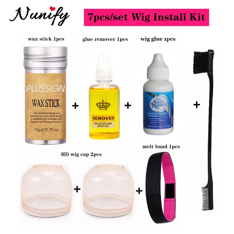 Installation kit wig 7 pieces/set glue and white wig removal for front hair wax stick brush lace for edges band for lace casting caps for HD wig