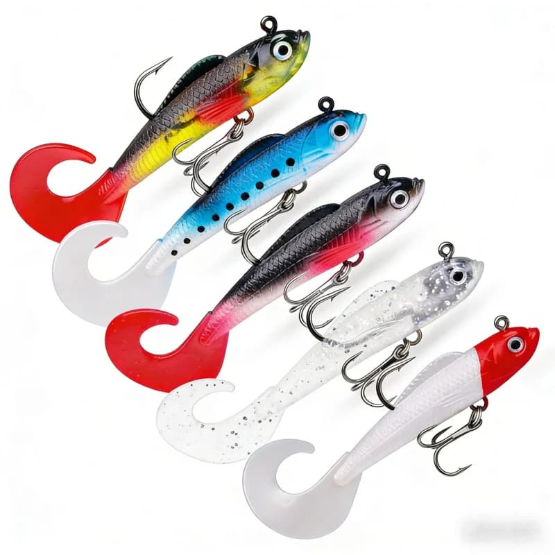Esca per Bass e Persico, Esca Morbida 5cm 8.7g con Coda Arricciata, Esca Universale Simulata per Acqua Dolce e Salata