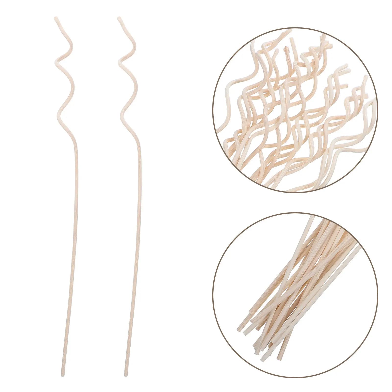 20Pcs Wavy Rattan Reed Diffuser Sticks Natural Wood Spiral Shape Enhanced Fragrance Diffusion for Home Office Aromatherapy