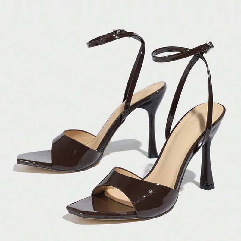 Liyke New Fashion Square Open Toe cinturino con fibbia alla caviglia sandali firmati donna 10CM gladiatore tacchi alti banchetto scarpe da festa marrone