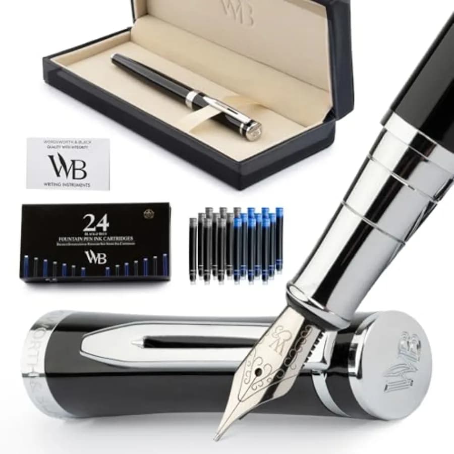 Fountain Pen Set,,Includes 24 Ink Cartridges and Ink Refill Converter, Gift Case, Journaling, Calligraphy, Smooth Writing Pens