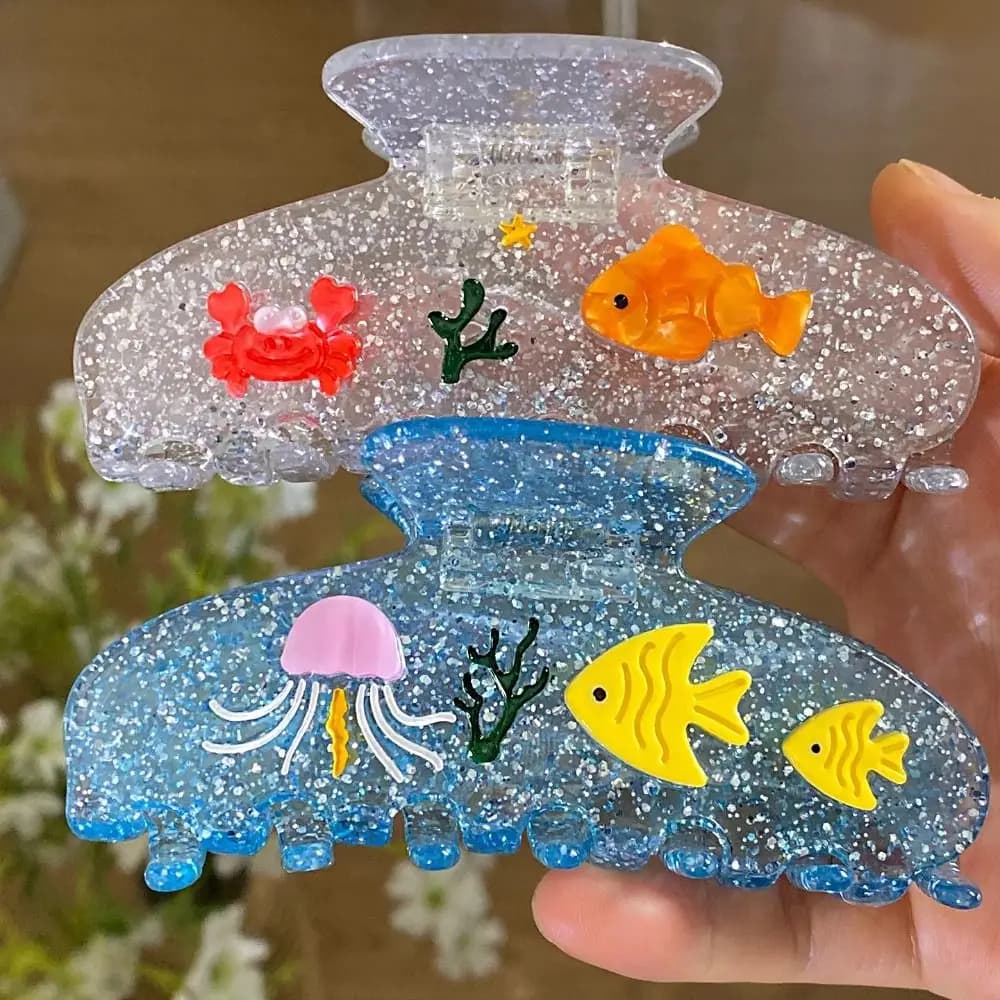 Hairpin Ocean Style Fish Hair Claw Cartoon Starfish Fish Shape Grab Clip Acetic Acid Geometry Marine Animals Hair Clip Vacation