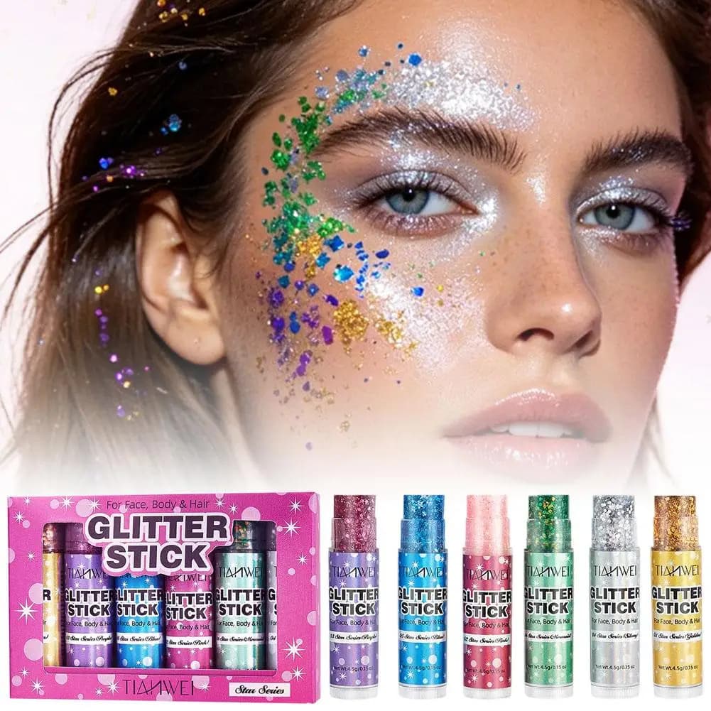 Sparkling Sequins Glitter Gel Stick Kit Long Lasting High Gloss Shine Gold Pearl Eye Shadow Glitter For Face Hair Party Makeup