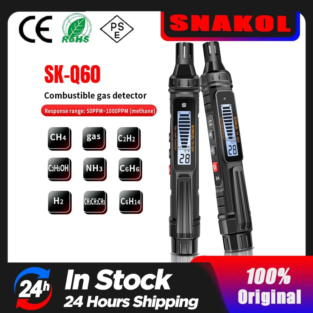 Rilevatore di Fughe di Gas Snakol, Analizzatore di Gas Combustibili Naturali, CO2, Alcol, GPL, Metano, Ricaricabile con Allarme Sonoro, Tester PPM LEL
