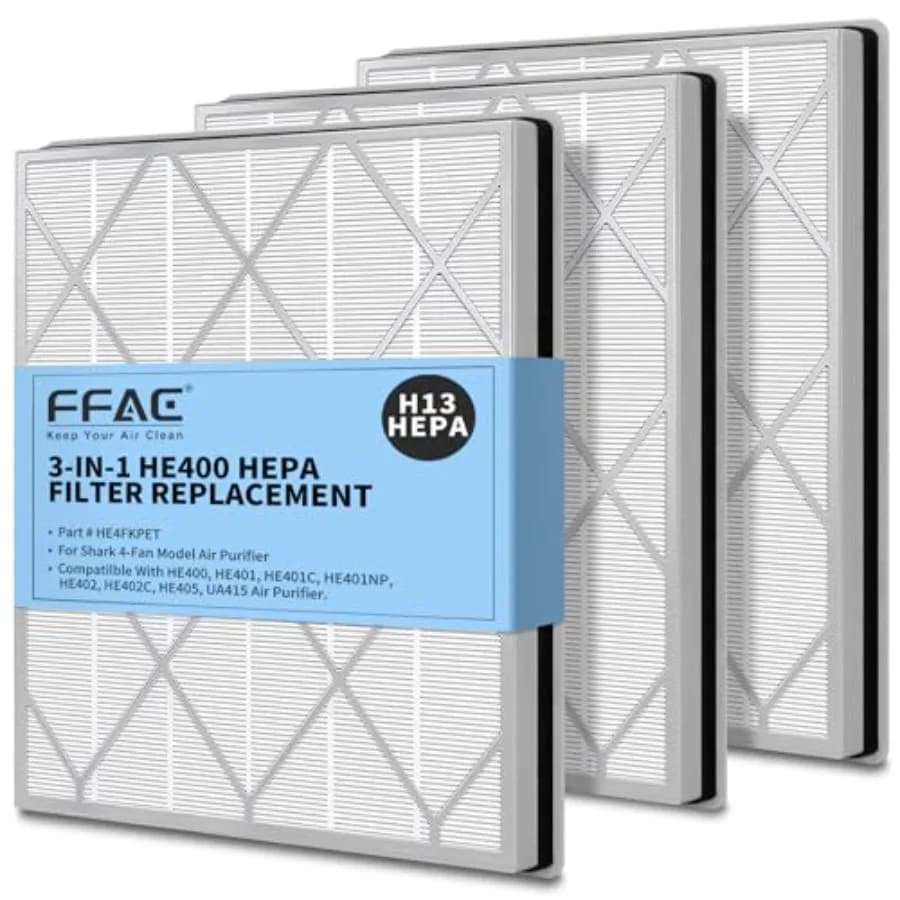 3 filtri di ricambio HE40 per purificatore d'aria Shark modello HE402 con 4 ventole, filtro HEPA compatibile con Shark HE400 HE40 HE402 HE405 Air