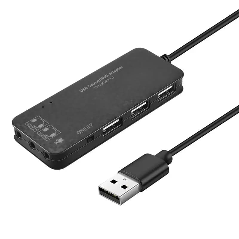 Hub USB 2.0 A46M-3 con 3 porte, scheda audio esterna 7.1 canali, adattatore per cuffie e microfono per PC