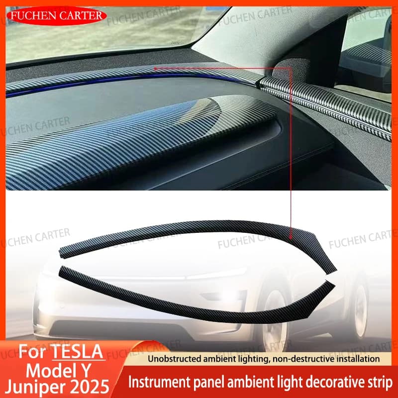 For Tesla New Model Y Juniper 2025 Instrument ambient light decorative strip ABS Carbon Fiber Texture Car Interior Accessories