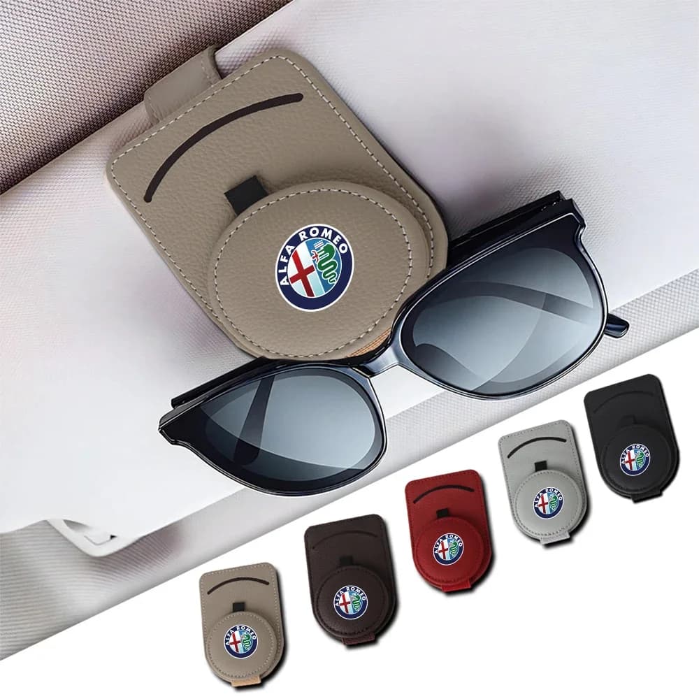 For Alfa Romeo Sportiva 159 Sun Visor Mount Glasses Clip Car Sunglasses Holder Leather Eyeglasses Case Storage Auto Accessories