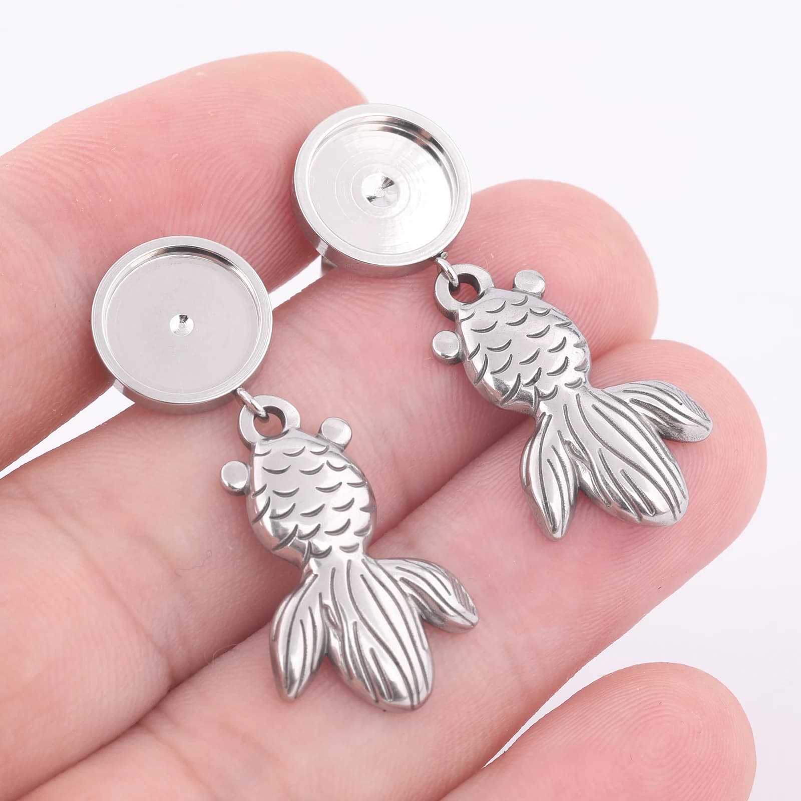 6 pieces stainless steel size 10mm cabochon earring base studs empty with fish pendants results castone diy for jewelry creation