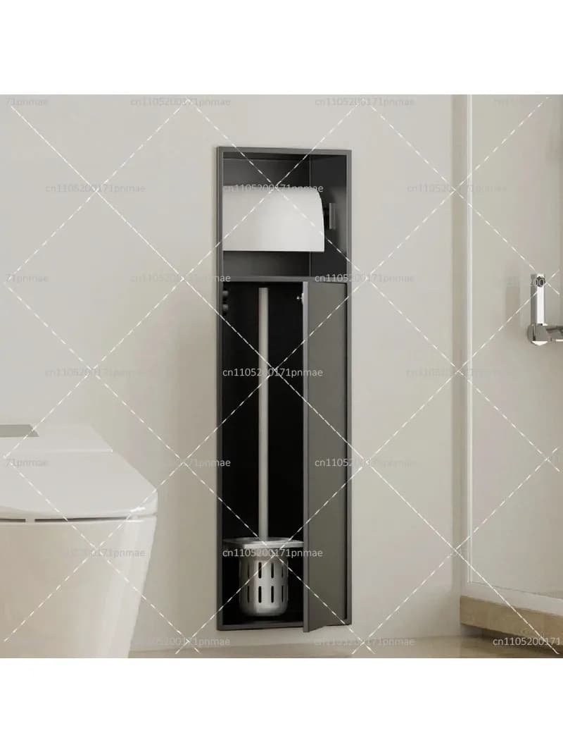 Stainless Steel Toilet Brush with Hidden Tissue Holder for Bathroom Wall Mounted Niche
