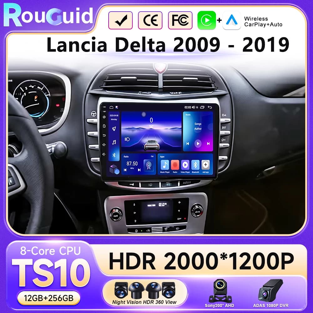 Android 16 Carplay Car Radio For Lancia Delta 2009 - 2019 GPS Navigation Stereo Auto Multimedia Player 5G Wifi 2k Screen BT DSP