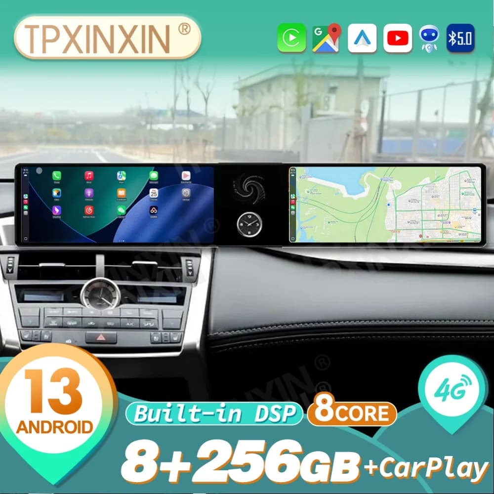 Autoradio Qualcomm 12.3" con Doppio Schermo Android Carplay per Lexus NX 200t 300 300h 2015~2018, Navigatore GPS e Lettore Multimediale