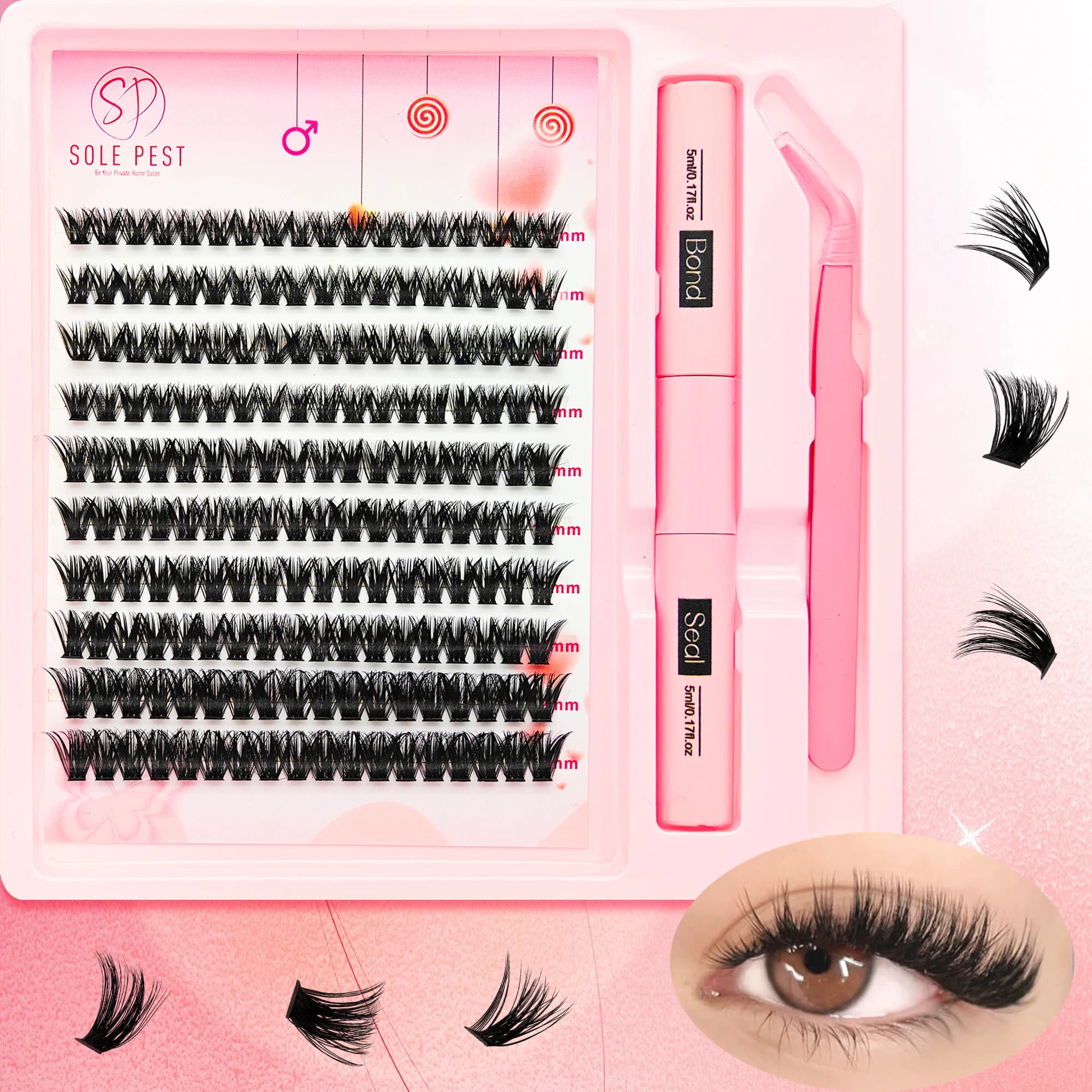 180 Clusters of 80D False Eyelashes, Featuring a Mix of Lengths from 9mm to 16mm; These lightweight, Fluttery Individual Cluster
