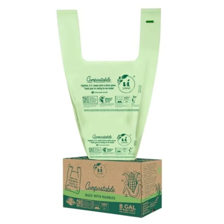 Compostable Trash Bags with Tie Handles, Small Food Scrap Kitchen Compost Bags for ertop Bin, Certified by BPI, CMA and OK comp