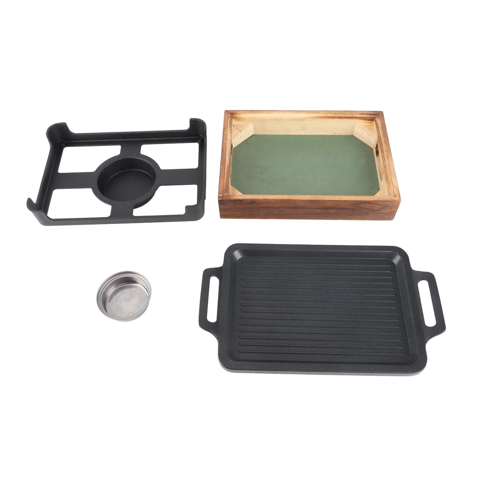 Tabletop Barbecue Grill Stick Proof Wooden Base Portable Alcohol Stove Compact BBQ Grill for Restaurant Home Camping