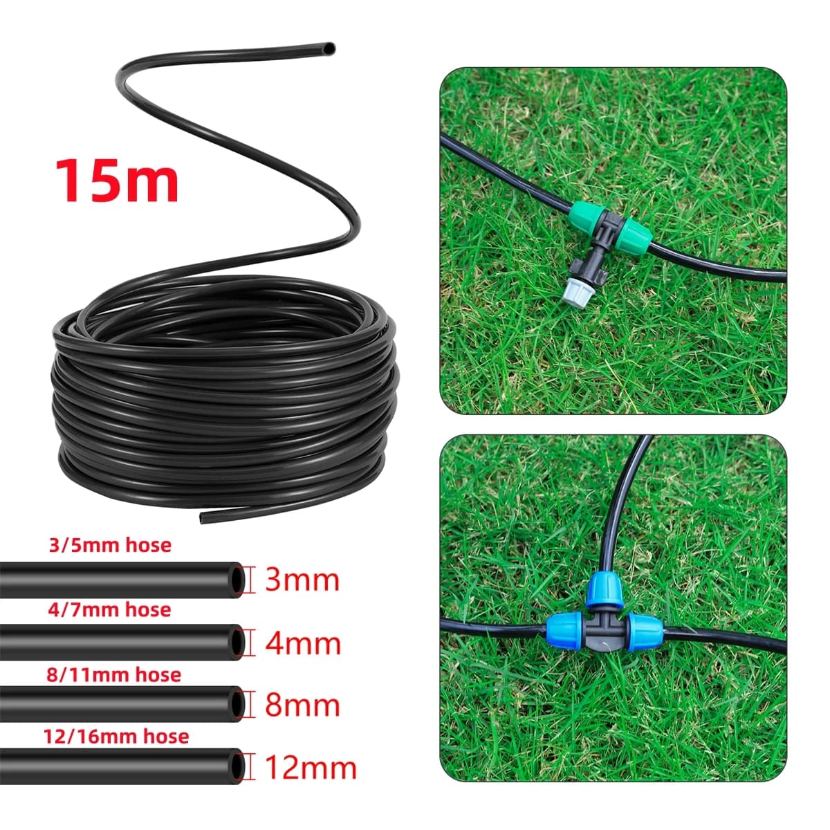 Tubo per irrigazione da giardino da 15 m Tubo per microirrigazione in PVC 3/5mm 4/7mm 8/11mm 12/16mm Tubo per irrigazione per bonsai in serra