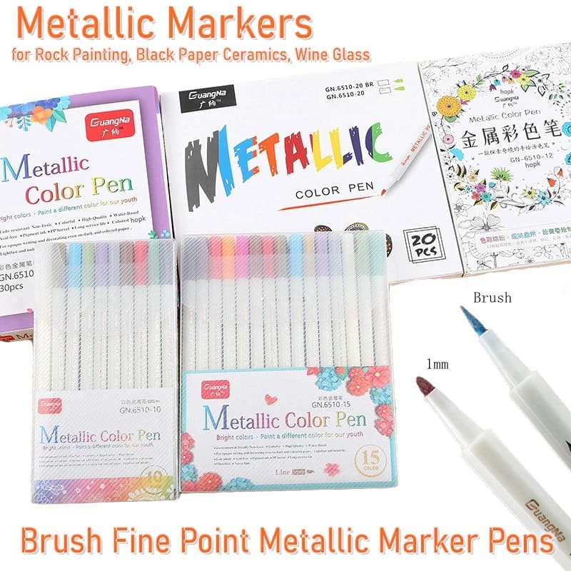 10/30 Colors Metallic Markers Fine Point Metallic Marker Calligraphy Brush Pens for Black Paper Scrapbooking Crafts Art Rock Egg